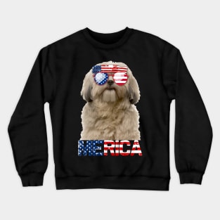 Merica Shih Tzu Dog American Flag 4Th Of July Crewneck Sweatshirt